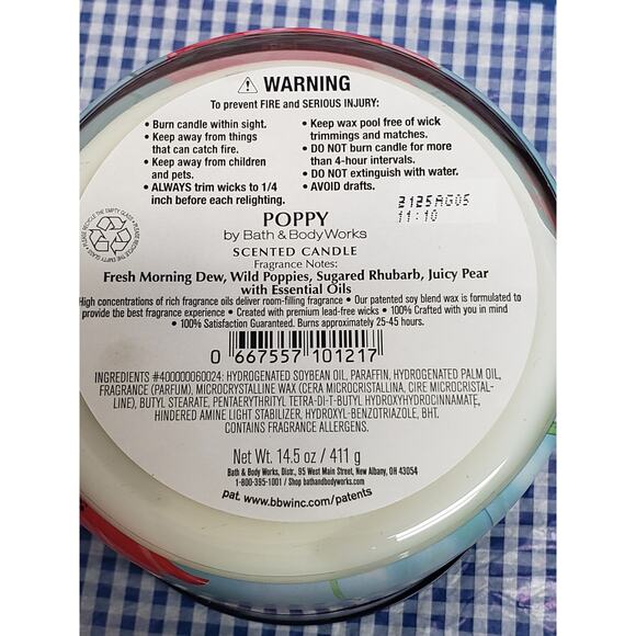 BBW Poppy Large 3 Wick Candle Body Care Line Scent Home Fragrance Decor - Picture 2 of 2